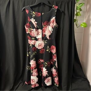 White House Black Market Black and Pink Floral Midi Dress